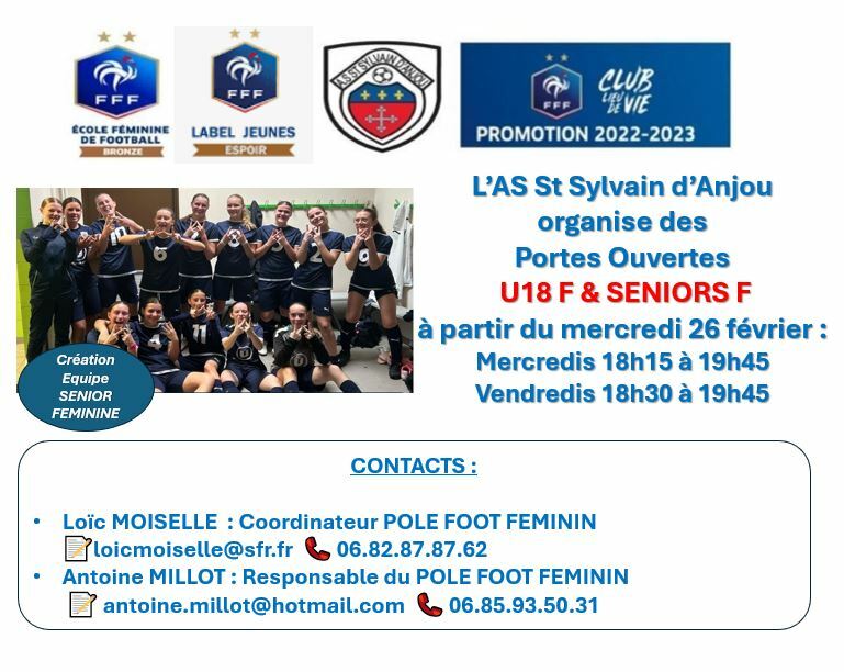 PORTES OUVERTES U18F et SENIORS F 📣