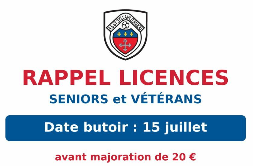 RAPPEL DATE BUTOIR LICENCES SENIORS et VETERANS !