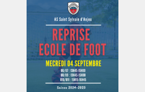 Reprise Ecole de Football - Mercredi 04 Septembre 2024