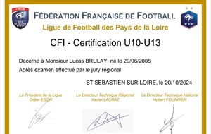 CFI  U10 U13 obtenue pour Lucas 👏