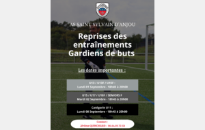 Reprises des entraînements Gardiens - Les dates importantes !