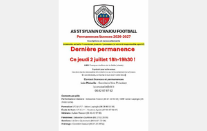 📣Ce jour jeudi 2 juillet dernière  permanence licences avant la reprise !