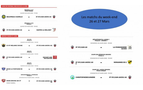Matchs du week-end 26 &amp; 27 Mars 