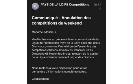 Week-end 4 et 5 novembre : tous les matchs annulés !
