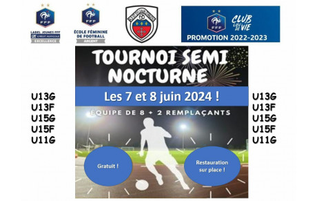 TOURNOI SEMI NOCTURNE 7 et 8 juin : il reste des places pour des U13F !